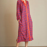 Vestido Kurta Rombo Bordado Fucsia
