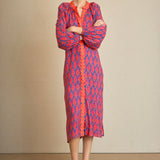 Vestido Kurta Rombo Bordado Fucsia