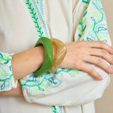 Vestido Kurta Bordado Hojas Verde