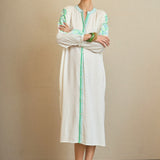 Vestido Kurta Bordado Hojas Verde