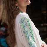 Vestido Kurta Bordado Hojas Verde