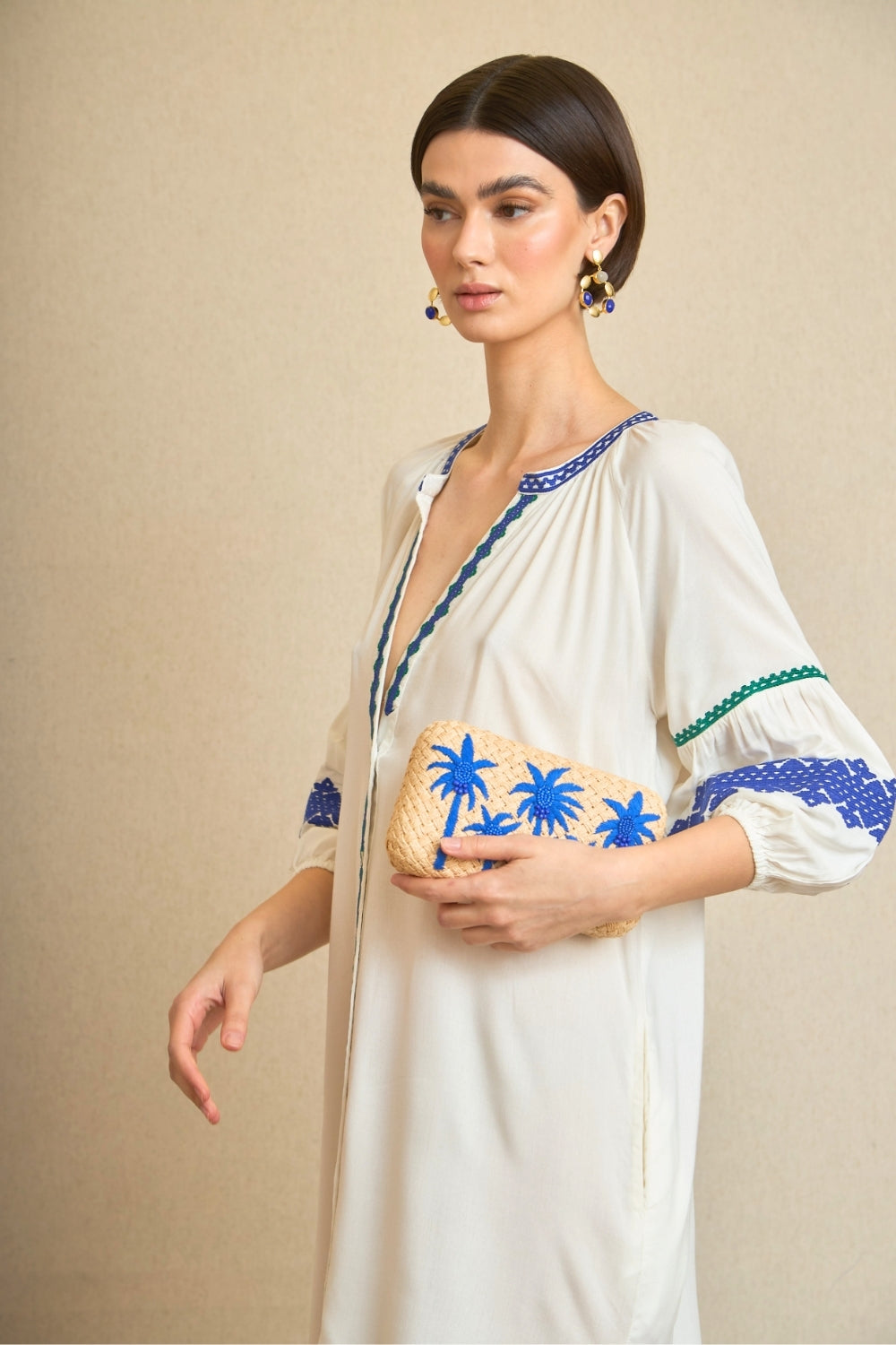 Vestido Kurta Bordado Étnico Verde