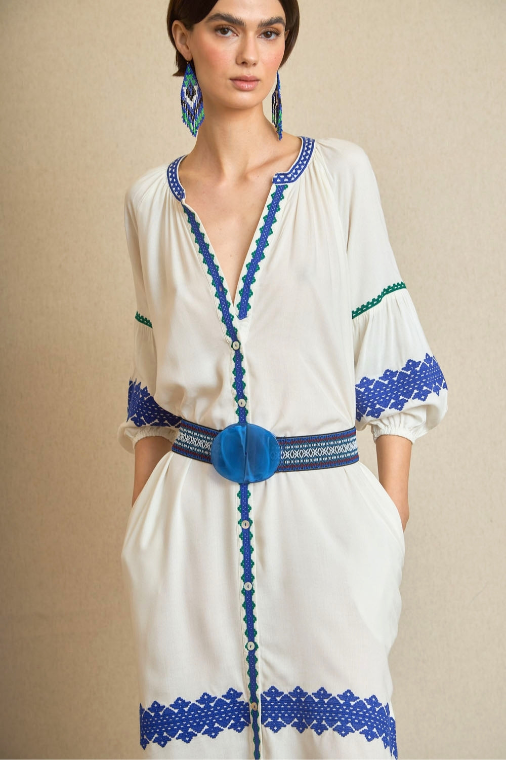 Vestido Kurta Bordado Étnico Verde