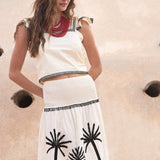 Conjunto Top-Falda Bordado Palmeras Crema
