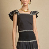 Conjunto de Top-Falda Bordado Palmeras Negro