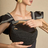 Conjunto de Top-Falda Bordado Palmeras Negro