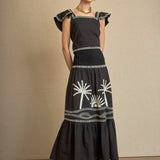 Conjunto de Top-Falda Bordado Palmeras Negro
