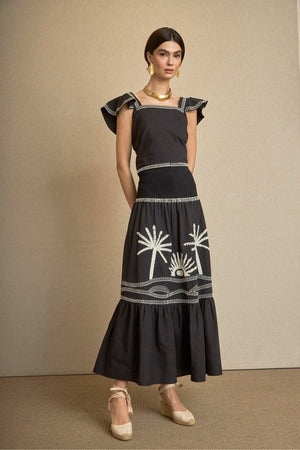 Conjunto de Top-Falda Bordado Palmeras Negro