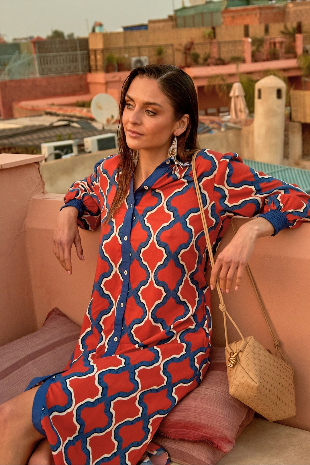 Vestido Camisero Geometrías Rojo