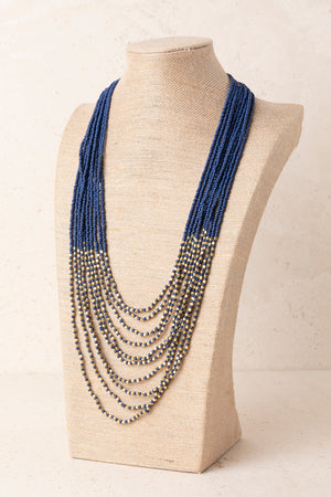 Collar Combinado Resina y Brillo Azul