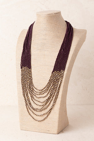 Collar Combinado Resina y Brillo Morado