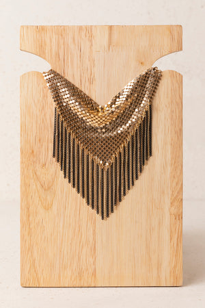 Collar Chocker Malla y Flecos Dorado