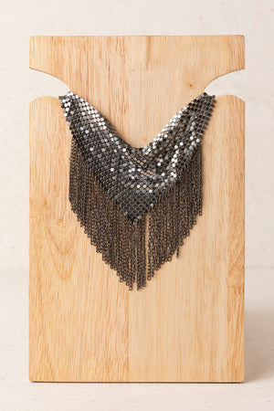 Collar Chocker Malla y Flecos Plata