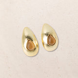 Pendientes Dorados Gota Piedra Natural Ambar