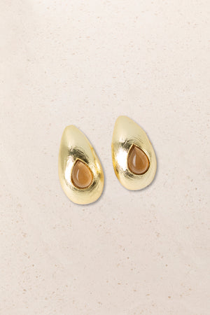 Pendientes Dorados Gota Piedra Natural Ambar