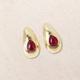 Pendientes Dorados Gota Piedra Natural Burdeos