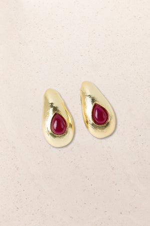 Pendientes Dorados Gota Piedra Natural Burdeos