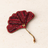 Leaf Brooch with Red Crystals