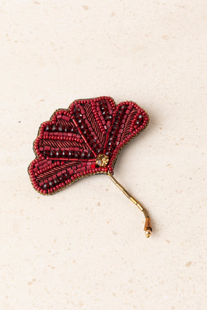 Leaf Brooch with Red Crystals