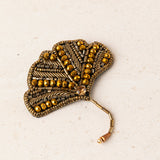 Leaf Brooch with Red Crystals