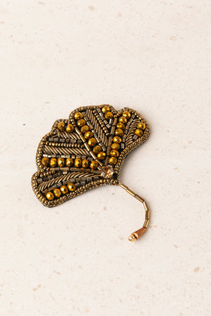 Leaf Brooch with Red Crystals