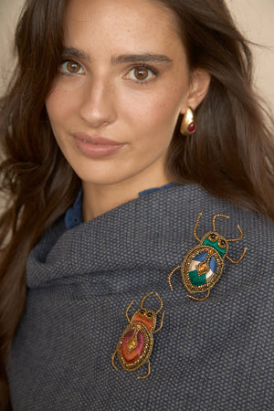 Leaf Brooch with Red Crystals