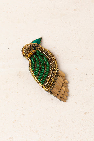 Leaf Brooch with Red Crystals