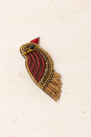 Leaf Brooch with Red Crystals