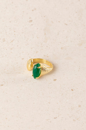 Anillo Latón y Piedra Verde