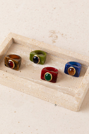 Double Green Stone Ring