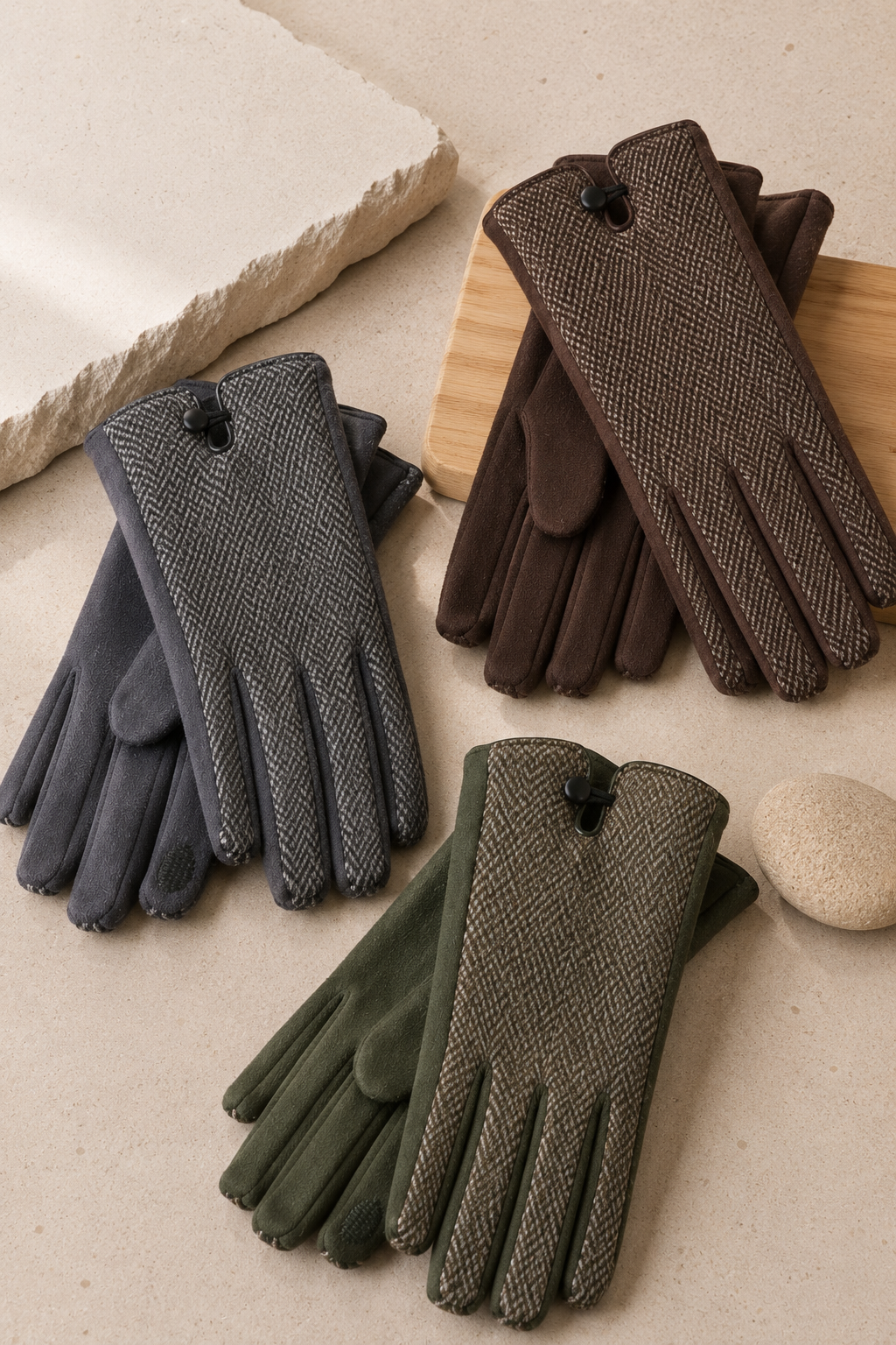 Guantes Punto Espiga Azul