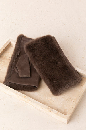 Guantes Mitones Pelo Chocolate