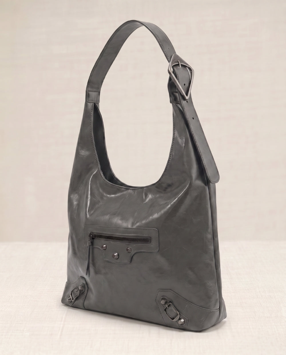Grey Crocheted Trim Flap Bag