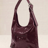 Grey Crocheted Trim Flap Bag