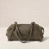 Grey Crocheted Trim Flap Bag