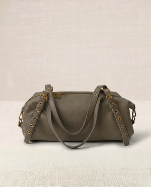 Grey Crocheted Trim Flap Bag