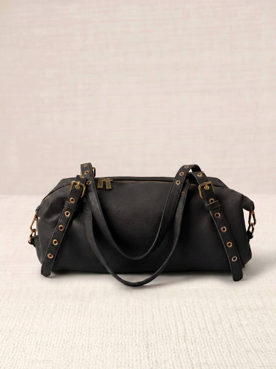 Grey Crocheted Trim Flap Bag