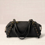 Grey Crocheted Trim Flap Bag