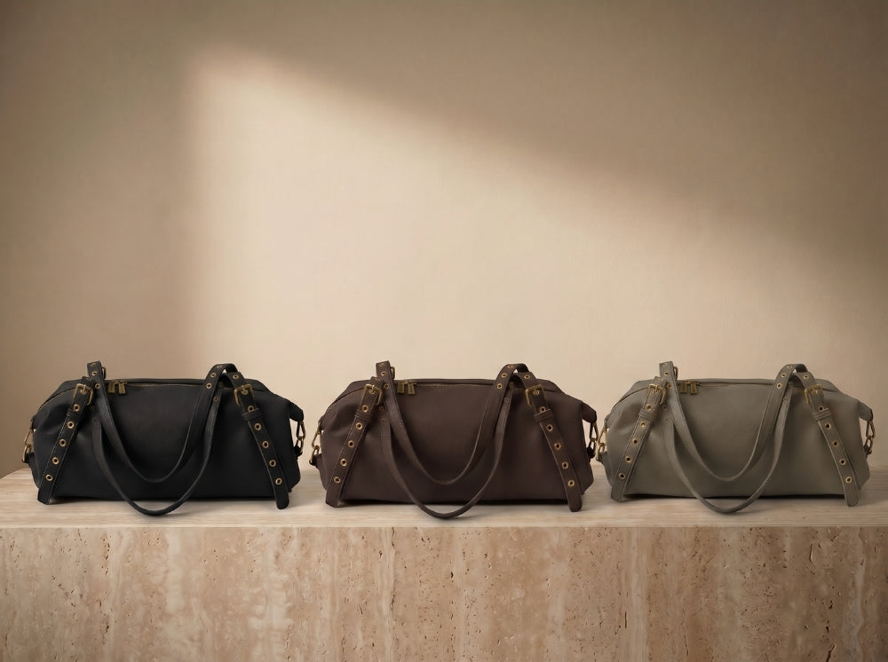 Grey Crocheted Trim Flap Bag