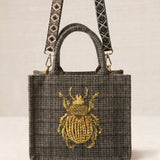 Bolso Tote Bordado Escarabajo Gris
