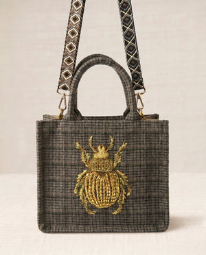 Bolso Tote Bordado Escarabajo Gris