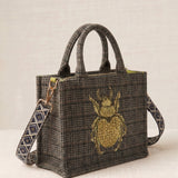 Bolso Tote Bordado Escarabajo Gris