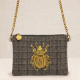 Bolso Bandolera Bordado Escarabajo Gris