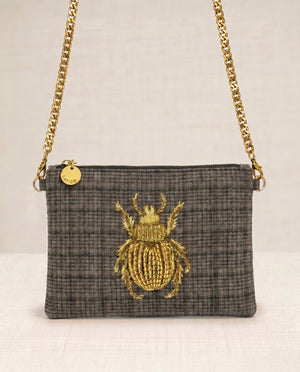Bolso Bandolera Bordado Escarabajo Gris
