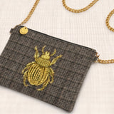 Bolso Bandolera Bordado Escarabajo Gris