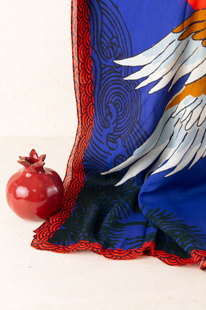Fular Estampado Grulla Azul
