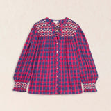 Blusa Vichy Bordada Azul
