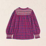 Blusa Vichy Bordada Azul