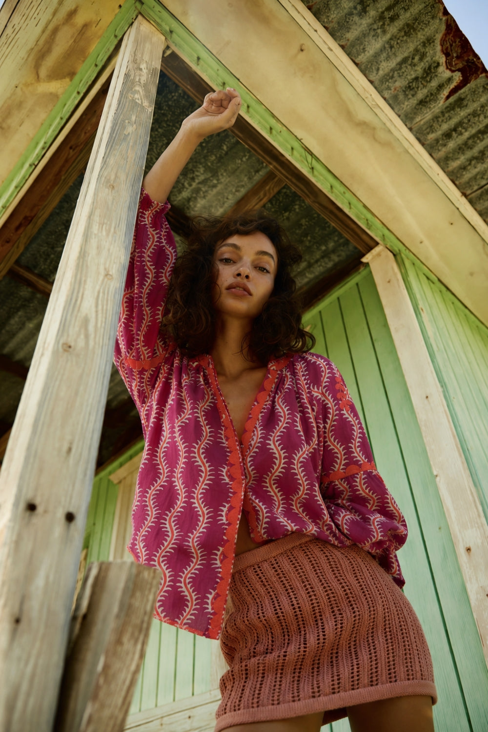 Blusa Ondas Bordada Fucsia