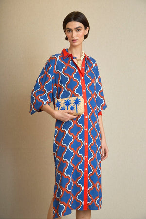 Blue Geometries Shirt Dress